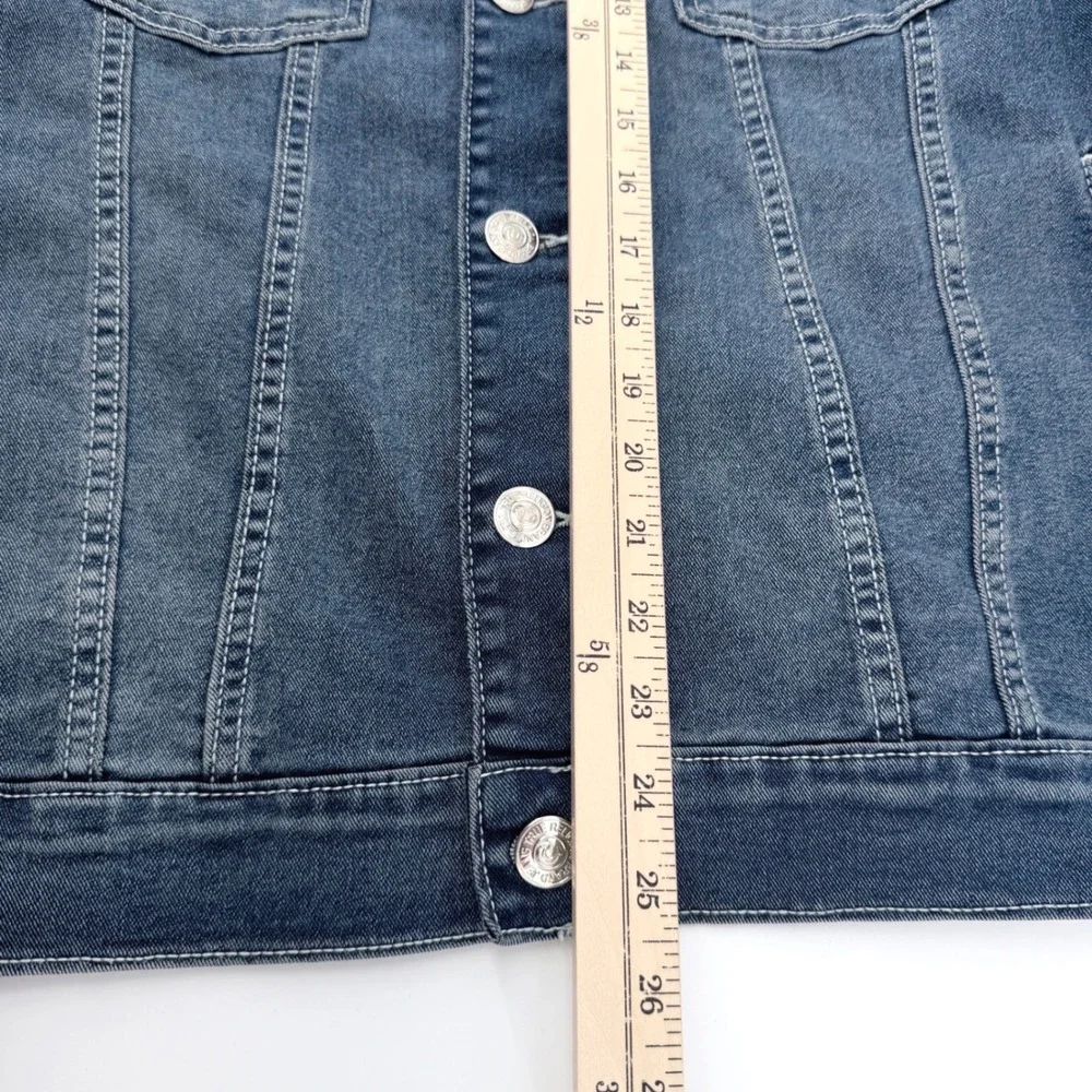 True Religion Denim Trucker Jacket Mens L Blue Excellent Stretch Horseshoe‎ Logo